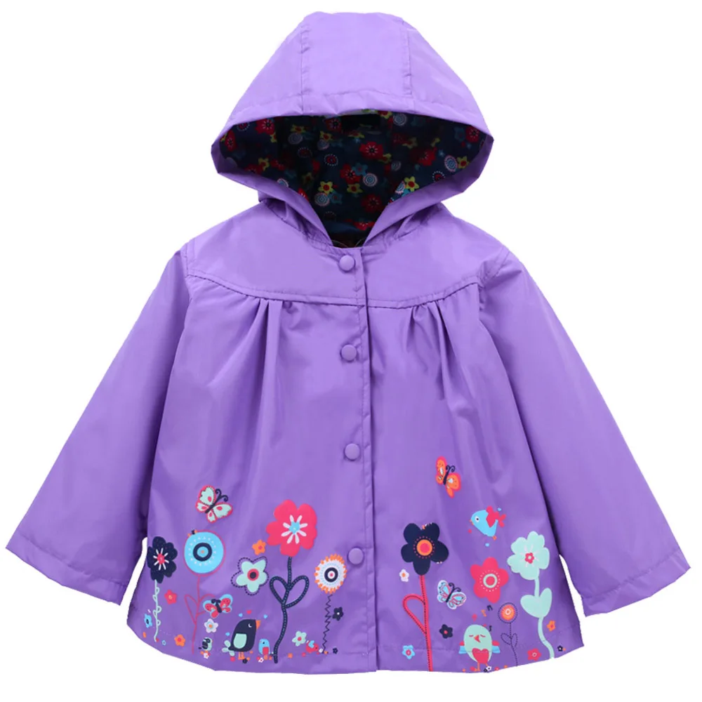 Purple Куртки для девочек с милым принтом; Новинка года; Детский свитер; детская куртка с длинными рукавами; детская ветрозащитная верхняя одежда; плащ для девочек - Цвет: Purple