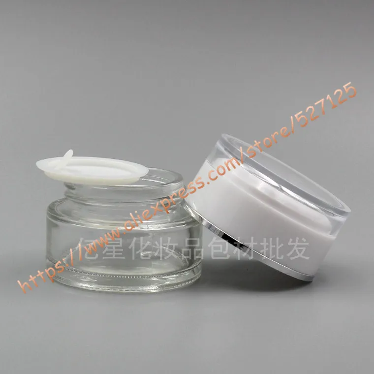 20 г блестящая прозрачная/прозрачная стеклянная банка для крема с акриловой