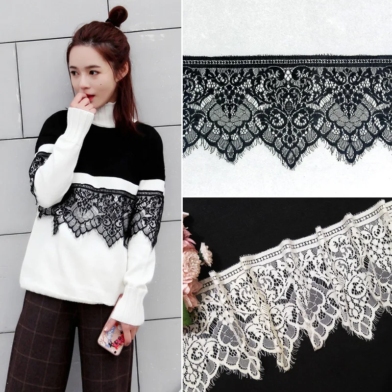 2019 Высококачественная кружевная лента 3 м/лот белая/Черная с ресничками шириной 17
