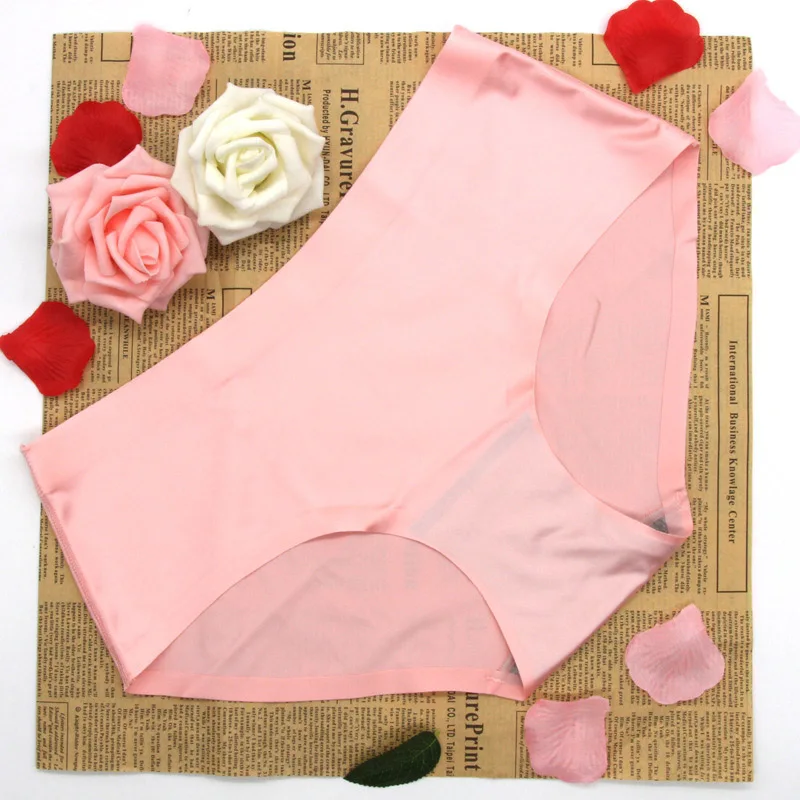 Pink Новинка, женские бесшовные трусики большого размера, спандекс, одноцветные ультра-тонкие шелковые трусы больших размеров, женское нижнее белье - Цвет: Pink