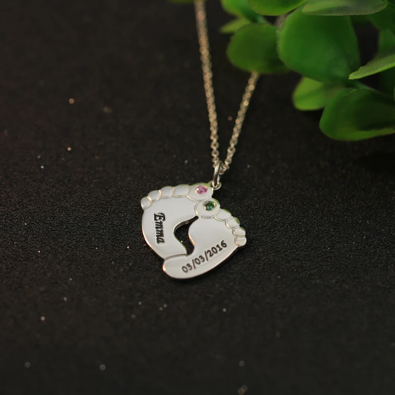 Solid Silver Birthstone Name Necklace Customized Baby Feet Memorial Birthday Gift | Украшения и аксессуары