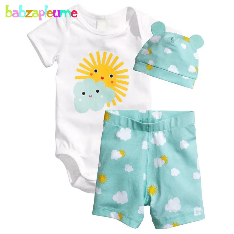 3PCS/0-18Months/Summer Newborn Rompers For Baby Girls Boys Clothes Cartoon Cute Bodysuit+Shorts+Hats Infant Clothing Sets BC1090 | Детская