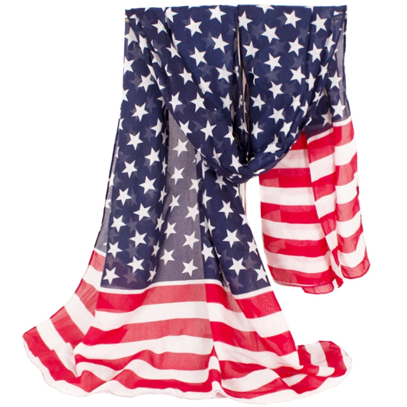 

Striped with USA Flag Star Print New Fashion Lightweight Scarf Chiffon Long Sliding Sheer Beach Shawl And Wraps 150*70cm
