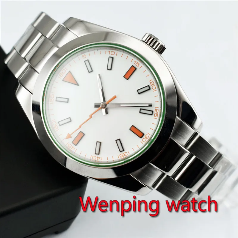 40 мм белый стерильный циферблат с оранжевым сапфировым стеклом автоматические