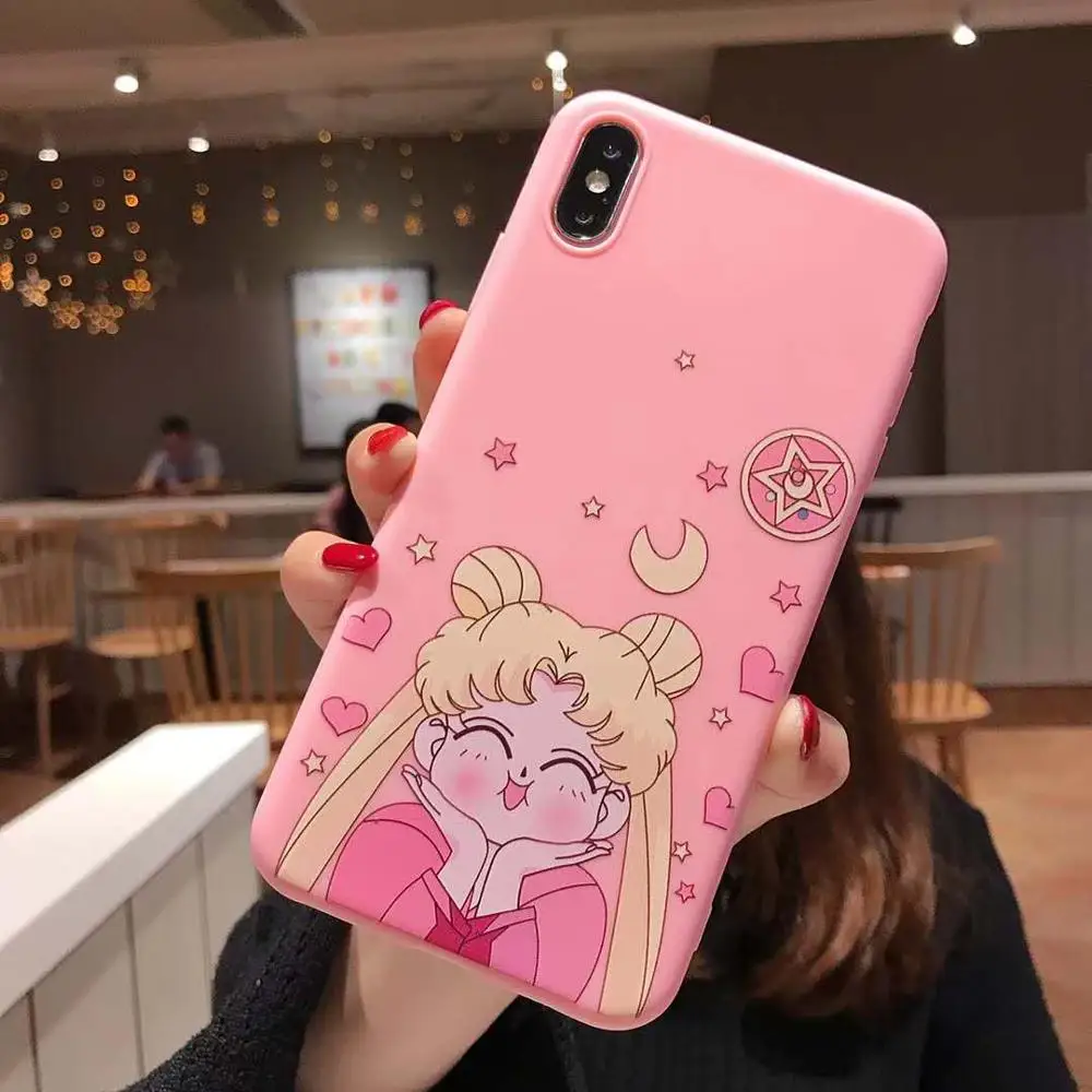 01 3D милый розовый чехол с принтом "Сейлор Мун" для iPhone 11 X S R Max 8 7 Plus 6 6S Plus мультфильм кукла игрушки ремешок мягкий ТПУ задняя крышка телефона - Цвет: 01