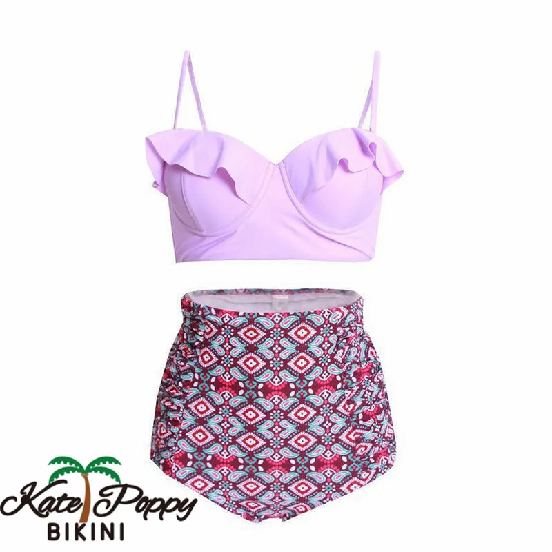 Женский купальник с высокой талией винтажного стиля с лифом-поддержкой, комплект бразильских бикини плюс-сайз в виде боди-костюма танкини