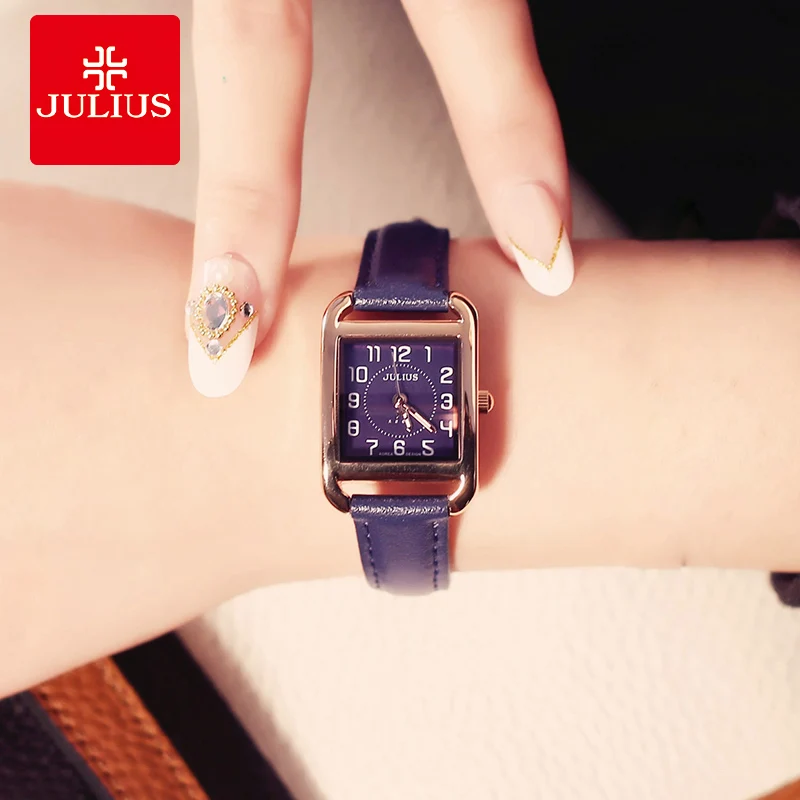 Julius женские кварцевые часы серебро розовое золото прямоугольник кожаный ремешок
