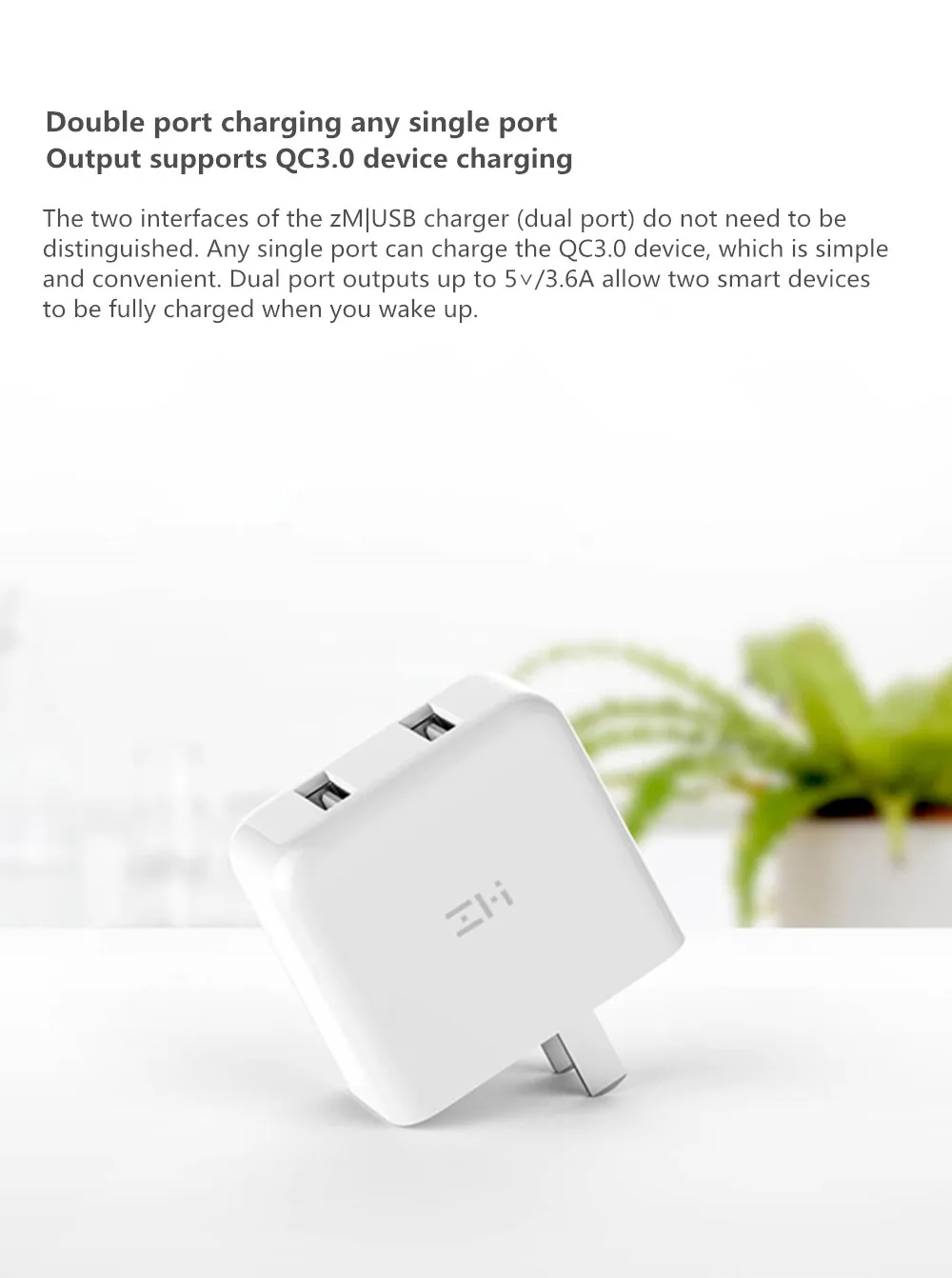 Xiaomi ZMI, зарядное устройство для телефона, двойной USB QC3.0, зарядка 15 В, 3.6A, 18 Вт, подходит для iPhone, samsung, iPad, huawei, смартфона