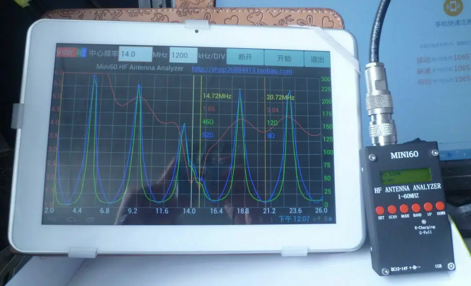 Анализатор антенны Mini60 Sark100 1 60 МГц HF ANT SWR + Bluetooth Приложение Android аккумулятор