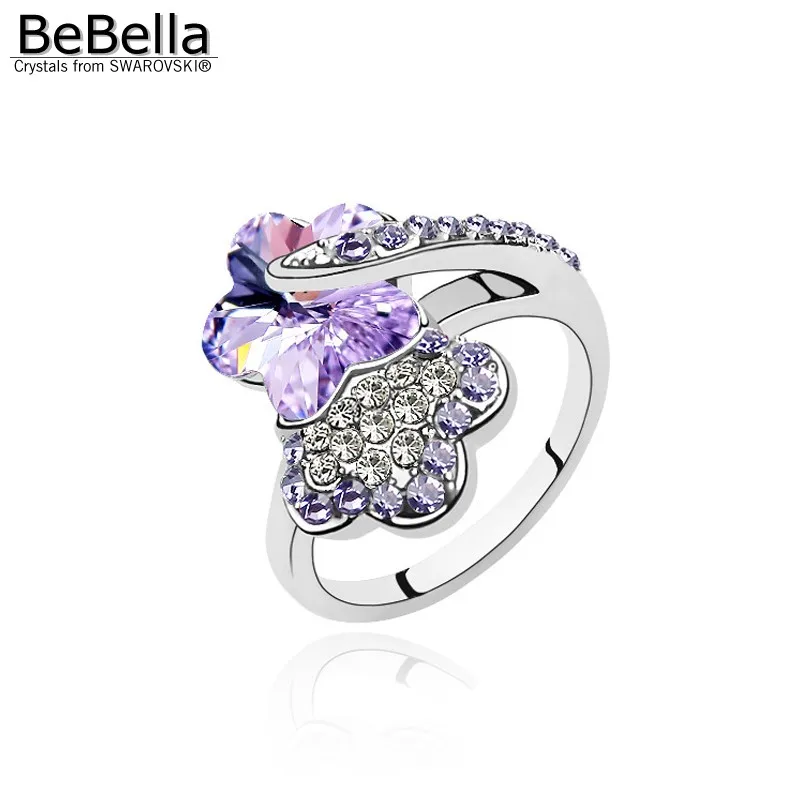 Женское кольцо с кристаллами BeBella украшенное цветами сливы и Swarovski подарок на