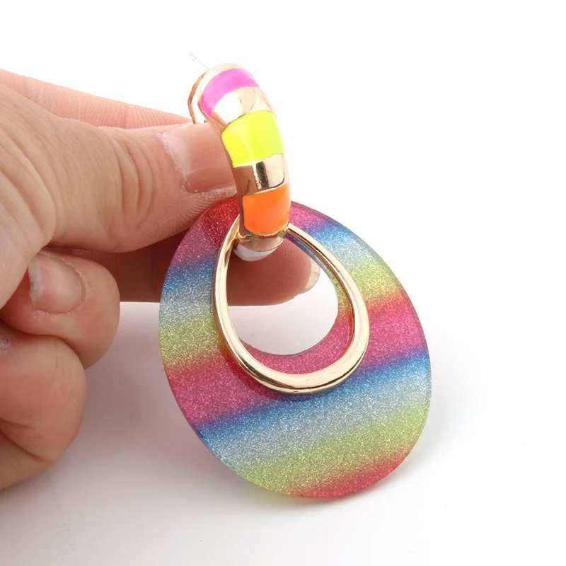 rainbow NeeFu WoFu прозрачная серьга ПВХ большие серьги Флуоресцентные желтые большие стеклянные серьги Brinco Ear Oorbellen Рождество - Окраска металла: rainbow