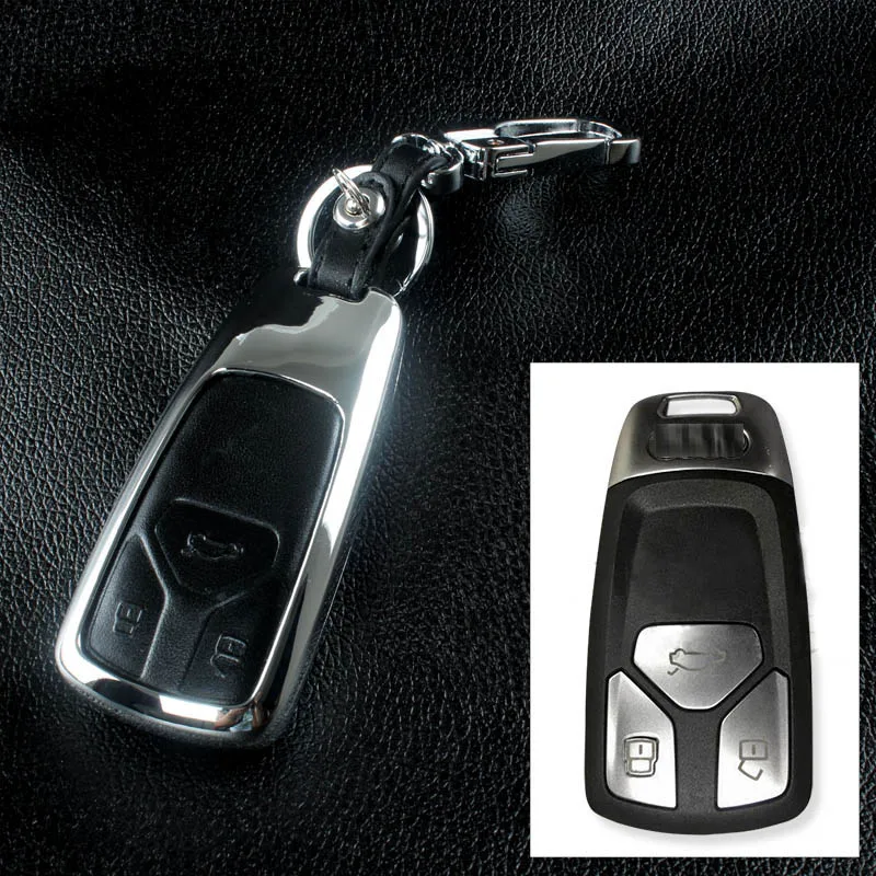 Цинковый сплав+ кожаный чехол для автомобильных ключей, чехол для Audi A1 A3 A4 A5 Q3 Q5 Q7 A6 C5 C6 A7 A8 R8 S4 S5 S6 S7 S8 SQ5 RS5 A4L A6L с пряжкой - Название цвета: C styling Black
