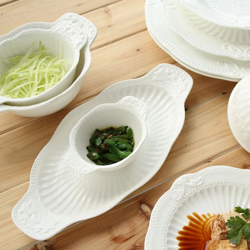 

Fashion bowl royal ceramic relief tableware salad bowl basso-relievo 7inch + 8inch 2pcs