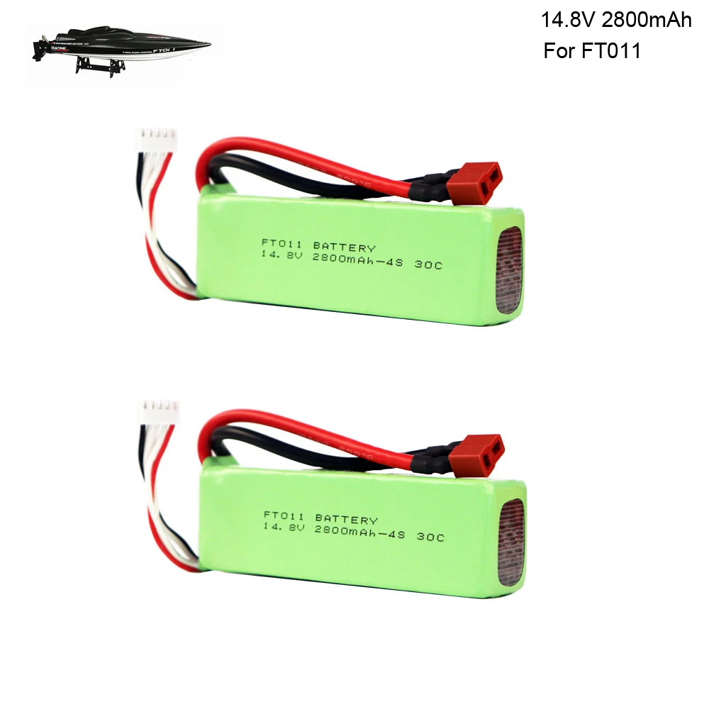 2 шт., 14,8 в, 2800 мАч, T-образный Аккумулятор для радиоуправляемой лодки, вертолета, самолета, автомобиля, 14,8 в, литий-полимерный аккумулятор 30C для FT010 FT011, запчасти для радиоуправляемых лодок