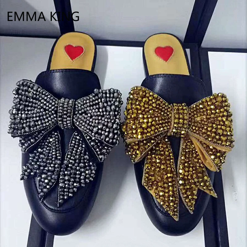 Летние бант с кристаллами летние туфли на плоской подошве женские круглый носок