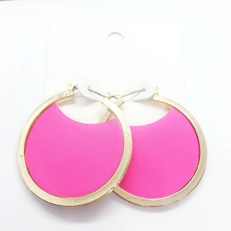 Hot Pink ZWPON круглые леопардовые кожаные серьги-кольца для женщин модные PU змеиные серьги из кожи большие круглые серьги ювелирные изделия оптом - Окраска металла: Hot Pink