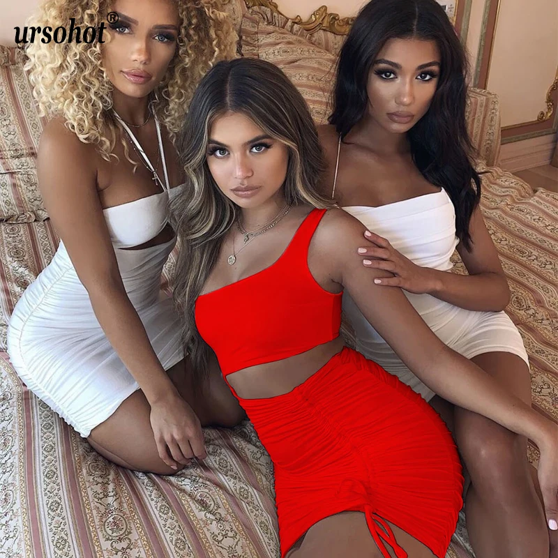 Ursohot с одной стороны плеча платье женщины повязки мини секси клуб платья