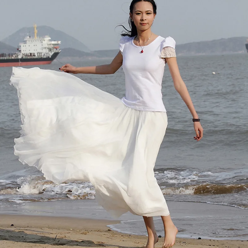 U-SWEAR 2020 New Arrival Fashion Women Skirt Big Swing Chiffon Floor-Length Long Bohemian Soft Vestidos Female Solid | Женская одежда