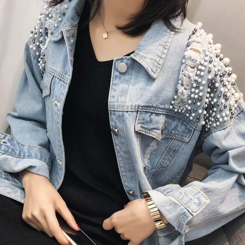 Женская джинсовая куртка LANMREM свободная с длинным рукавом однотонная