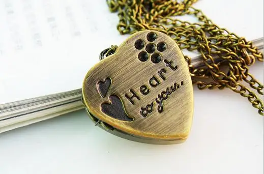 

Hot sale Fashion antique Heart-shaped necklace girl pocket watch