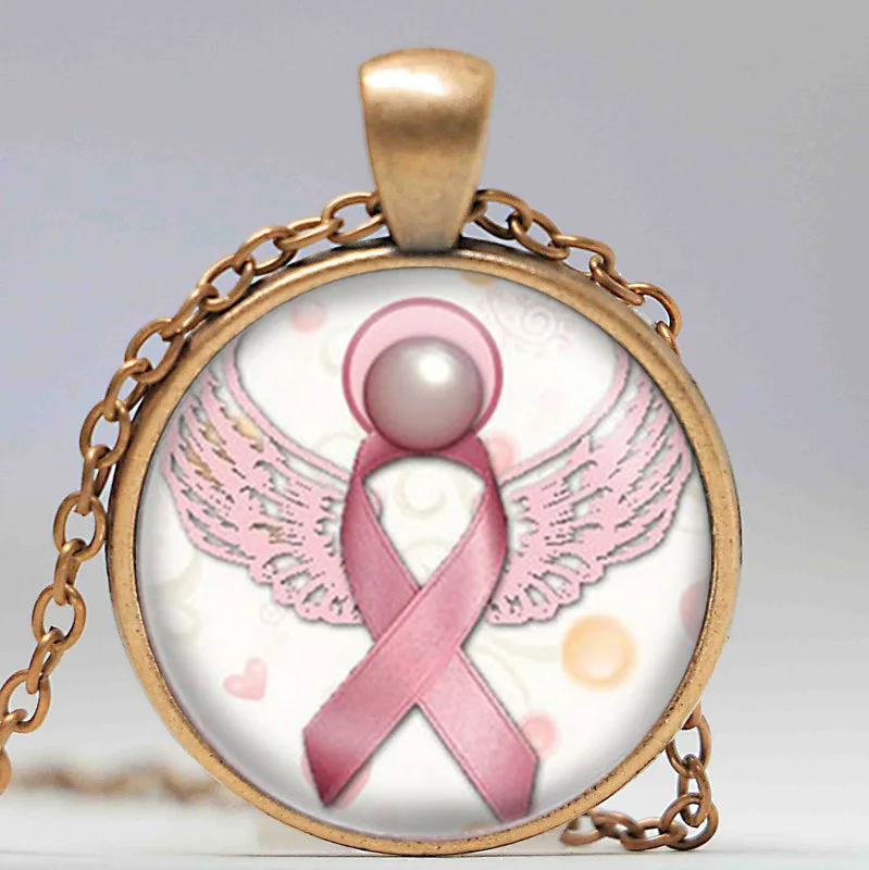 Ангел розовый молочный рак лента вихревое сердце кулон ожерелье стеклянный Арт