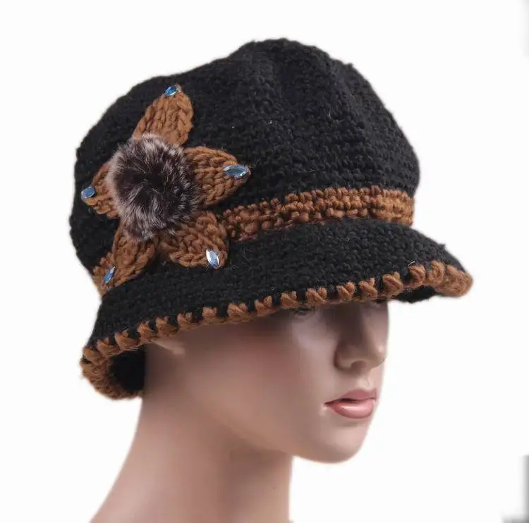 Женское осень и зима шляпы пожилых леди шерстяная ткань мех трикотаж ведро шляпа