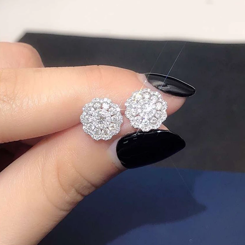 Женские серьги гвоздики из белого золота 14 к с камнями|Серьги-гвоздики| |