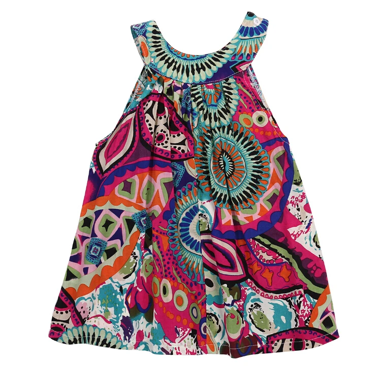 Новые платья для девочек хлопковая одежда без рукавов с цветочным принтом