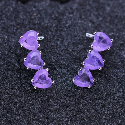 violet-white plated Серьги-гвоздики в форме сердца, синие, розовые, фиолетовые вечерние серьги с камнем, подарок для женщин EFX003404 - Окраска металла: violet-white plated