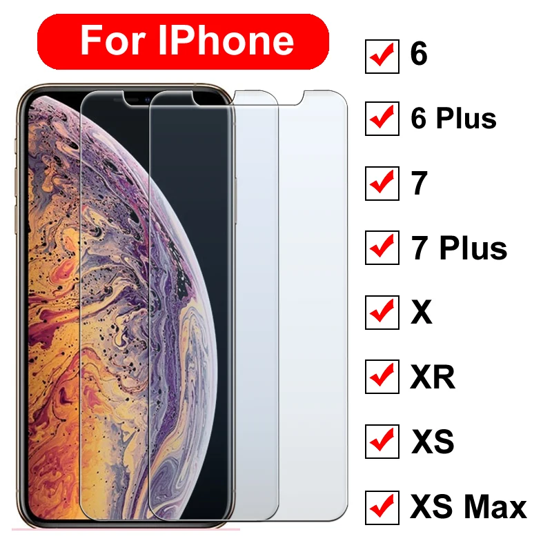 2 шт. Защитная пленка для экрана для iPhone 7 Plus, закаленное стекло 6, Защитная пленка для экрана Aifon X, iPone XR XS Max Ip Xsmax 10R Xmax R