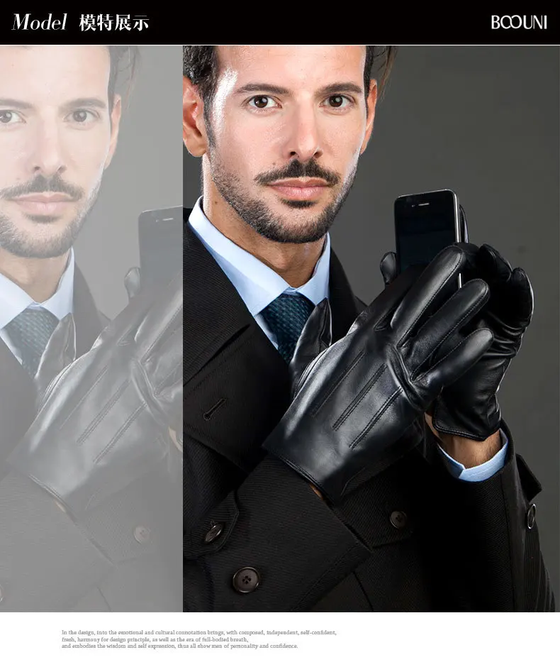 Winter Genuine Leather Gloves Men's Sheepskin Warm Black Mittens European Business Fashion Touch Screen Male Hand Muff H3223