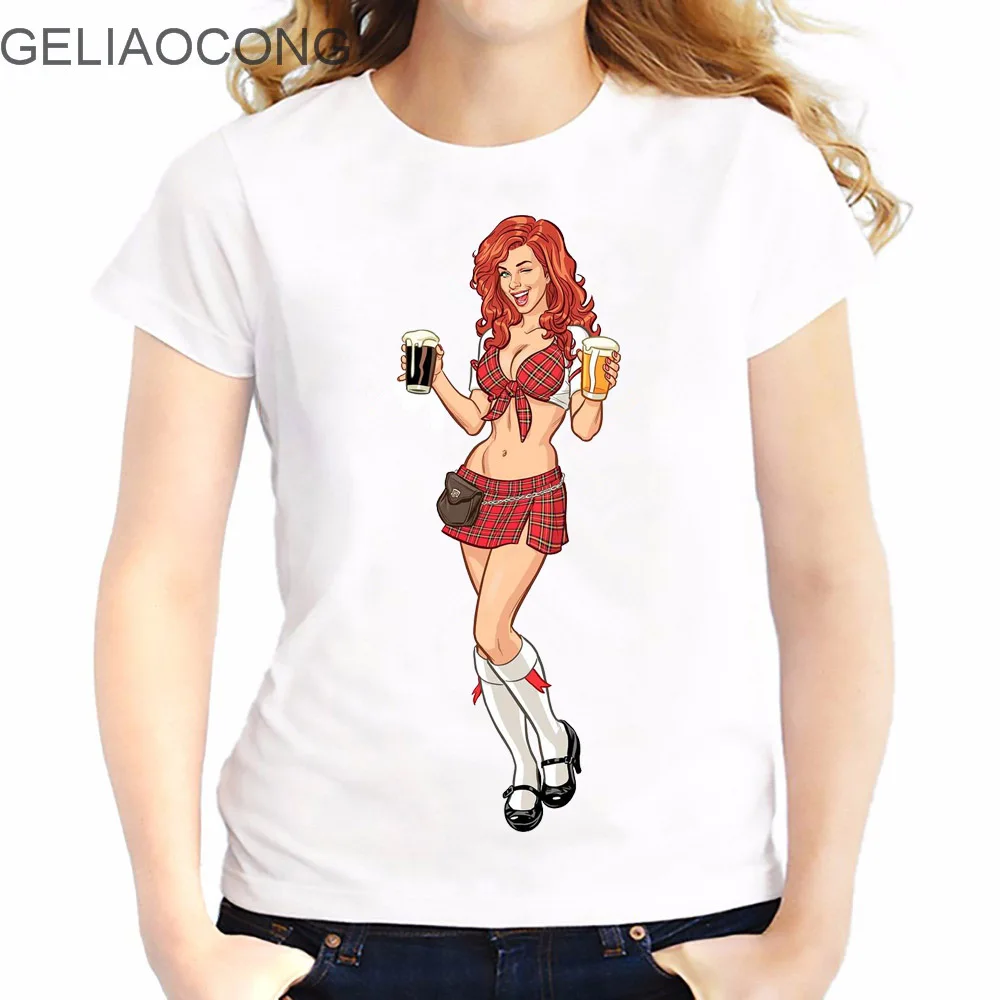 GELIAOCONG 2017 Red American Girl 3D Printed Women T-shirt Short Sleeve Casual Slim Lady Tops Hipster Funny Cool Tee Cartoon | Женская