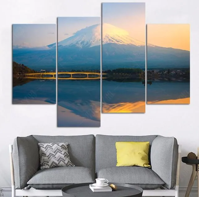 Модные картины на холсте 4 панели без рамки Mt Fuji Ландшафтные для гостиной|picture for