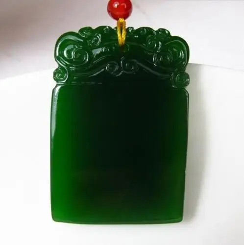 Натуральный зеленый ручной резной китайский Хотан Jasper два драконы кулон +