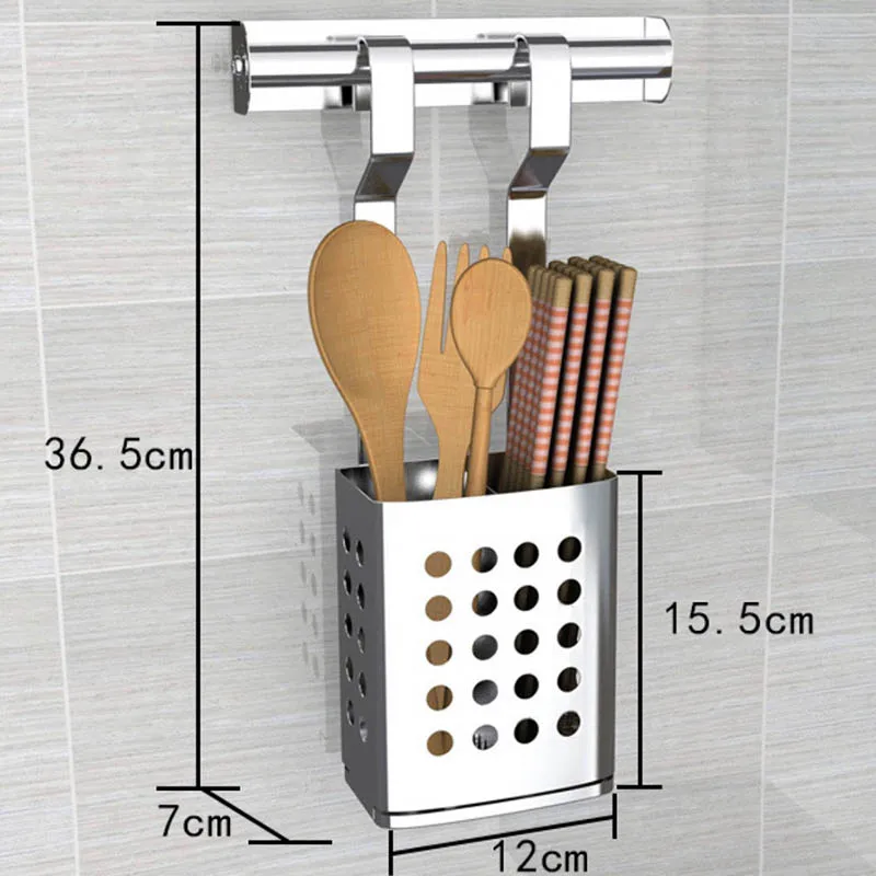 Spoon With Bar DIY 304 кухонная полка из нержавеющей стали, кухонная полка, горшок, ложка, нож, приправа, полка для посуды, без пробивки - Цвет: Spoon With Bar