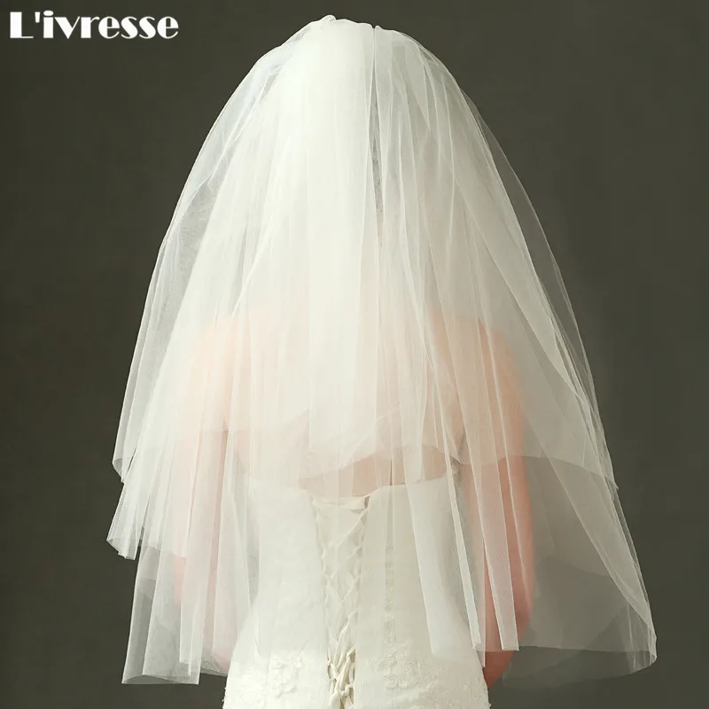 2 слоя Короткая Свадебная вуаль гребень обрезанная кромка Velos De Novia 2017 Аксессуар