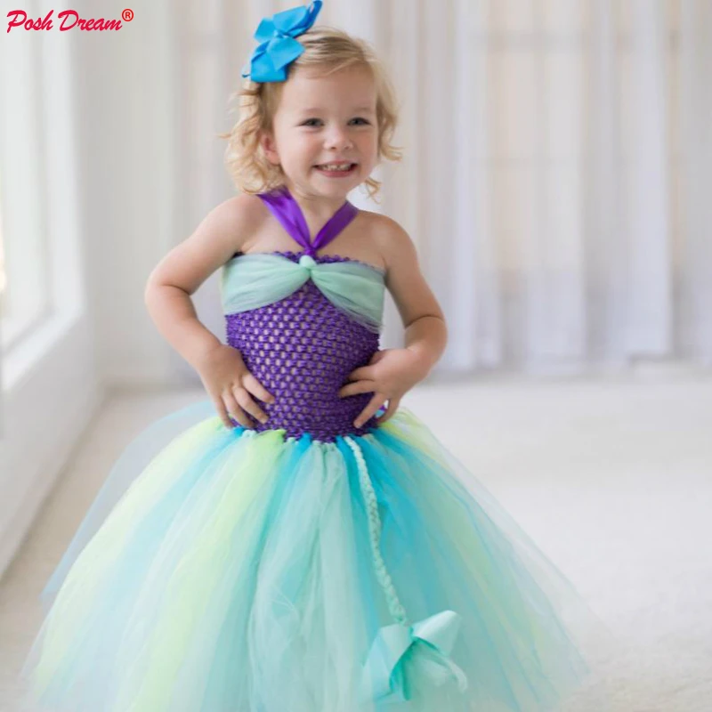 POSH DREAM Ariel Inspired Princess Tutu Dress Little Mermaid Halloween Costume Birthday Kids Girls | Детская одежда и обувь