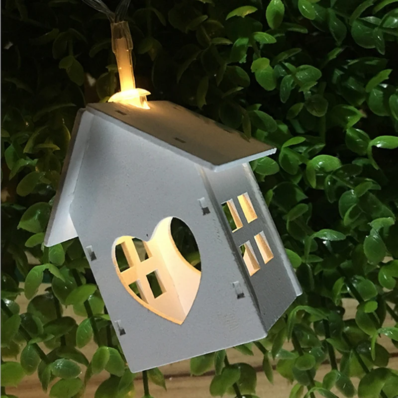 Battery Operated Wooden Home Decoration Deer Star Tree Heart Lighting 10 LED Wood Birdhouse Lights Christmas house style Light | Освещение