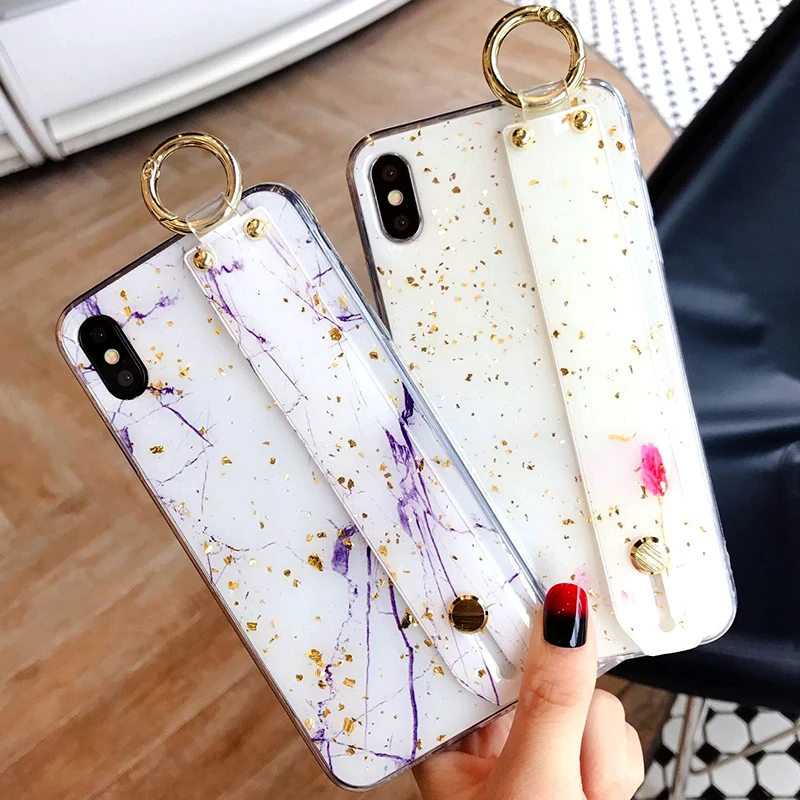 Блестящий ремешок на запястье чехол для телефона iphone x xs max xr 6 6s 7 8 Plus цветной