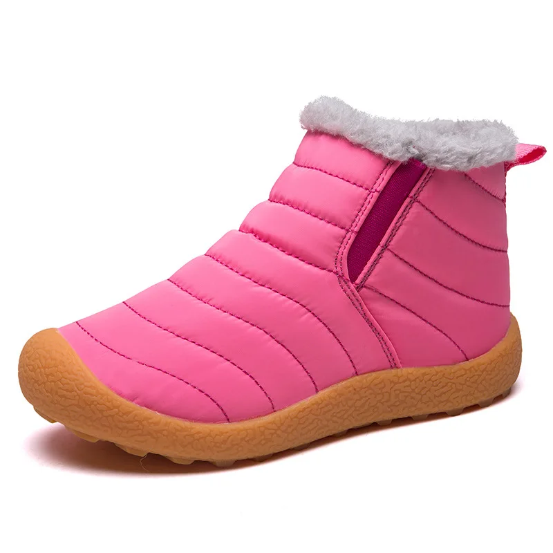pink boot Зимние водонепроницаемые ботинки для мальчиков и девочек, кожаная резиновая детская обувь, теплые плюшевые зимние ботинки для детей, европейские 27-37, детская обувь - Цвет: pink boot