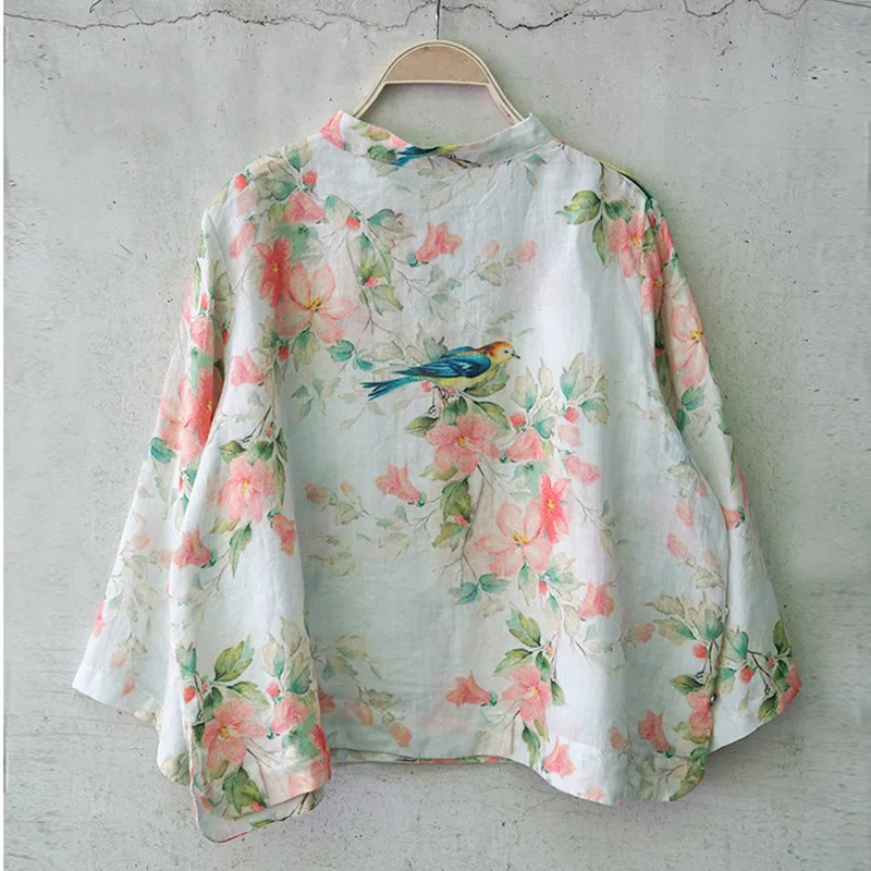 Johnature китайский национальный стиль Стенд воротник плиты пряжки Топы