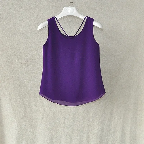Фиолетовый Fashion Brand Women Tanks Top Summer Sexy Shirt Camis Plus Size Sleeveless Blouse Double Layer Chiffon Blouses - Цвет: Фиолетовый