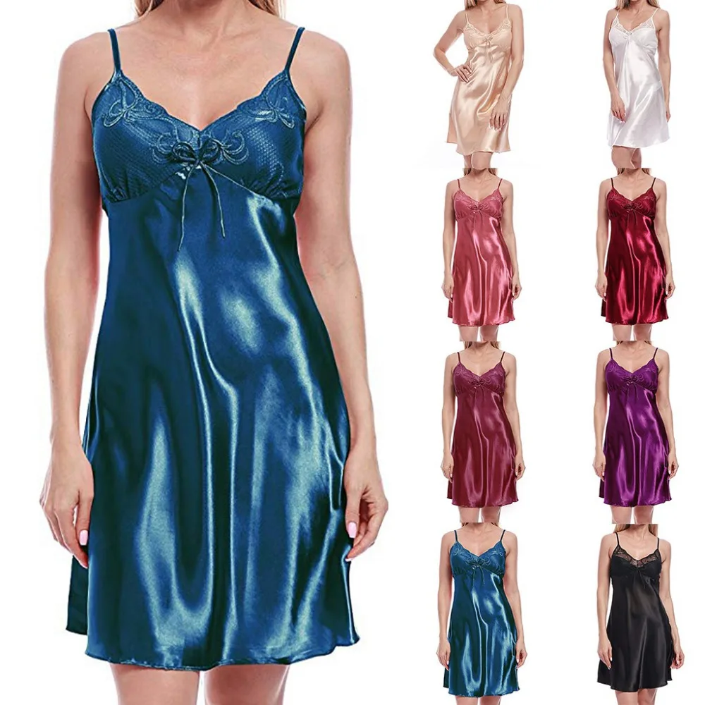 2021 высокого качества Женская Сексуальная сатиновая Ночная сорочка на бретельках