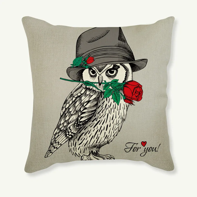 Чехол для подушки Модный чехол в виде совы розы собаки тканый льняной стула 45*45 см