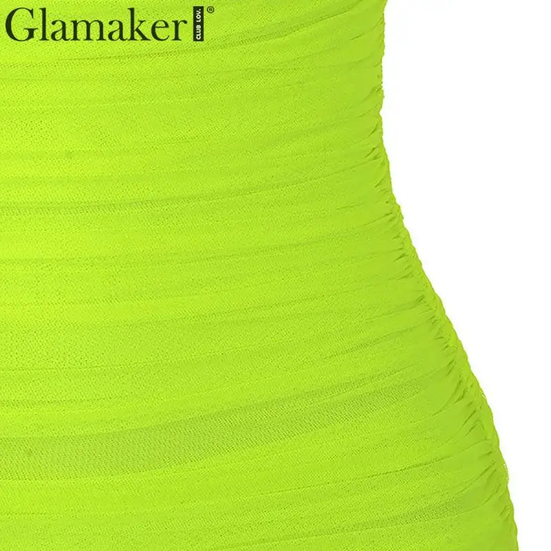 Glamaker, сексуальное прозрачное облегающее платье, женское, весна-лето, Сетчатое, элегантное, мини платье, вечерние, для клуба, без рукавов, плиссированное, женское платье