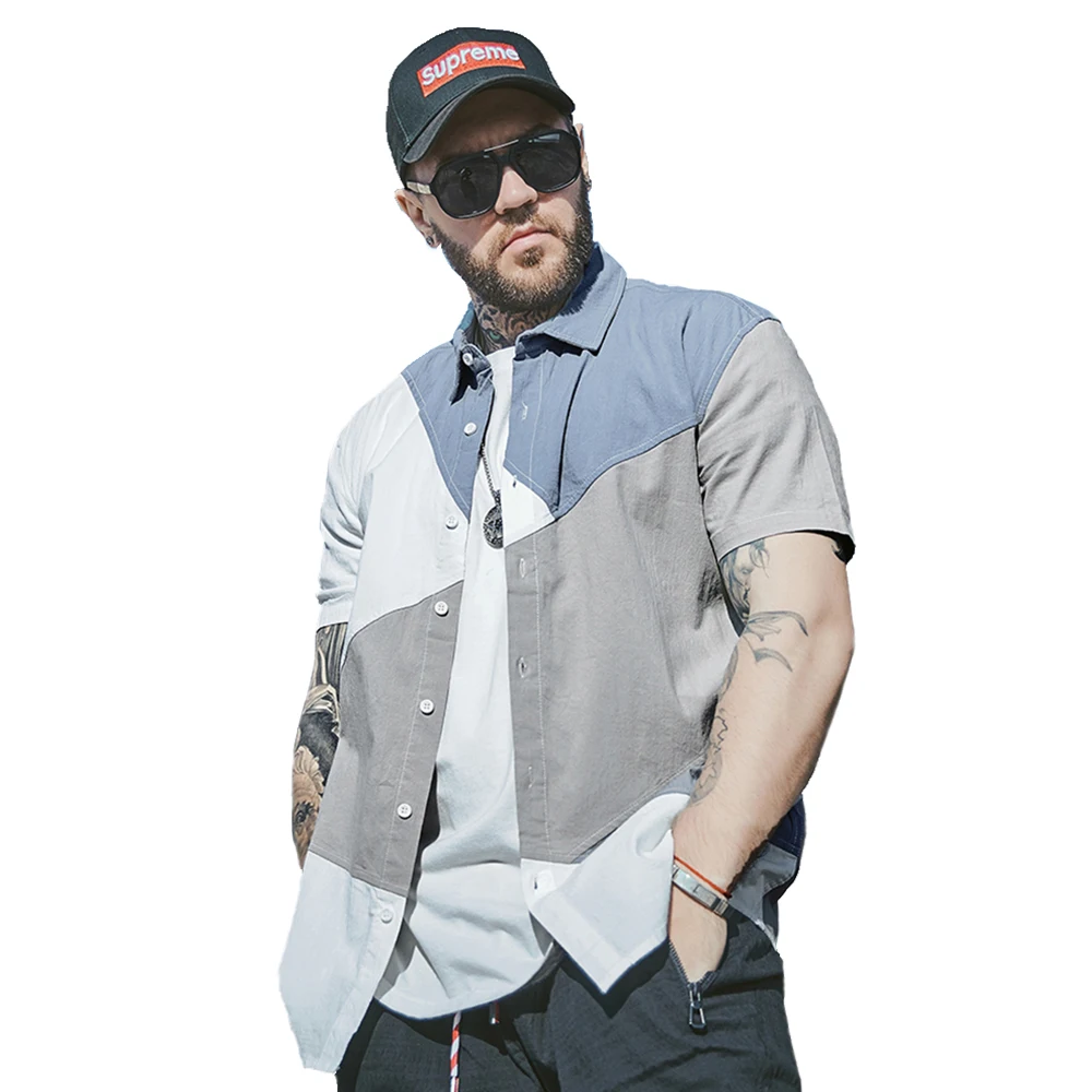 Мужская Повседневная рубашка летние лоскутные рубашки с короткими рукавами