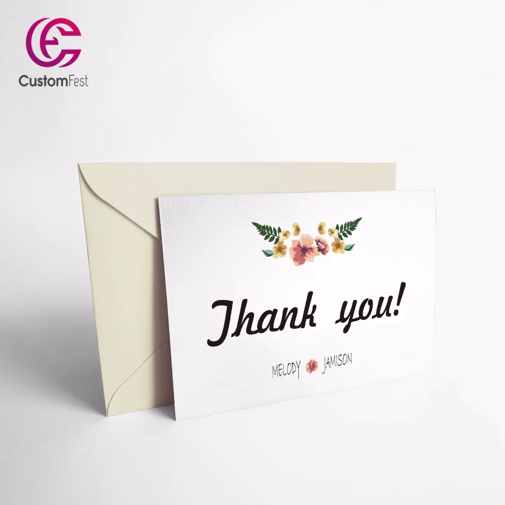 

50pcs/lot Personalized Thank you card or save the date card with free envelop simple floral whole set available GXK013