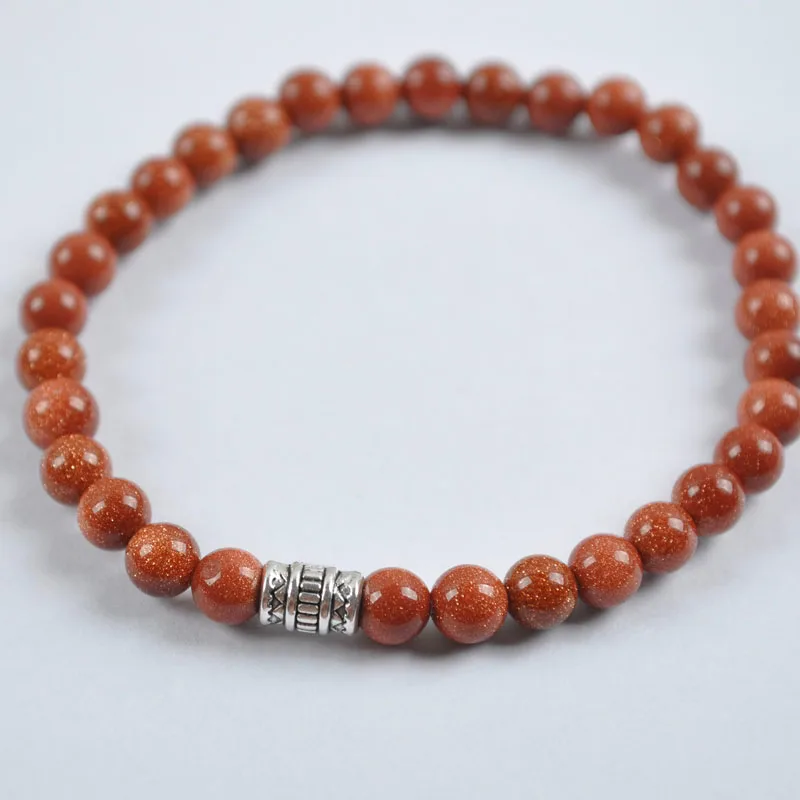 6 мм Сердолик/Howlite/Песчаник/Малахит/тигровый глаз/Пикассо/Mookaite/картина камень шарик браслет из тибетского серебра стрейч-бижутерия - Окраска металла: Gold Sandstone