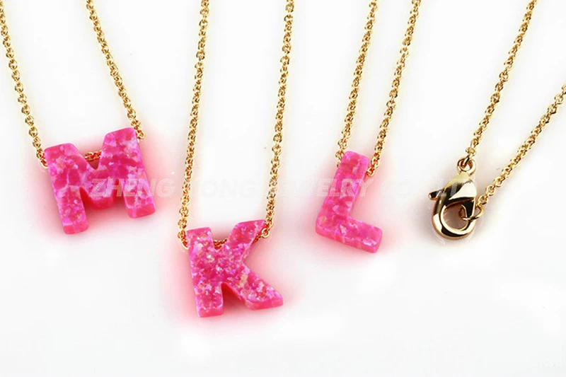 Горячая продажа OP55 розовый опал буквы P кулон ожерелье золотой цвет цепочка для
