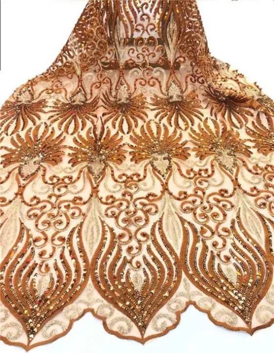 Новейшая кружевная ткань с пайетками бисером и французским кружевом 2019 золотое